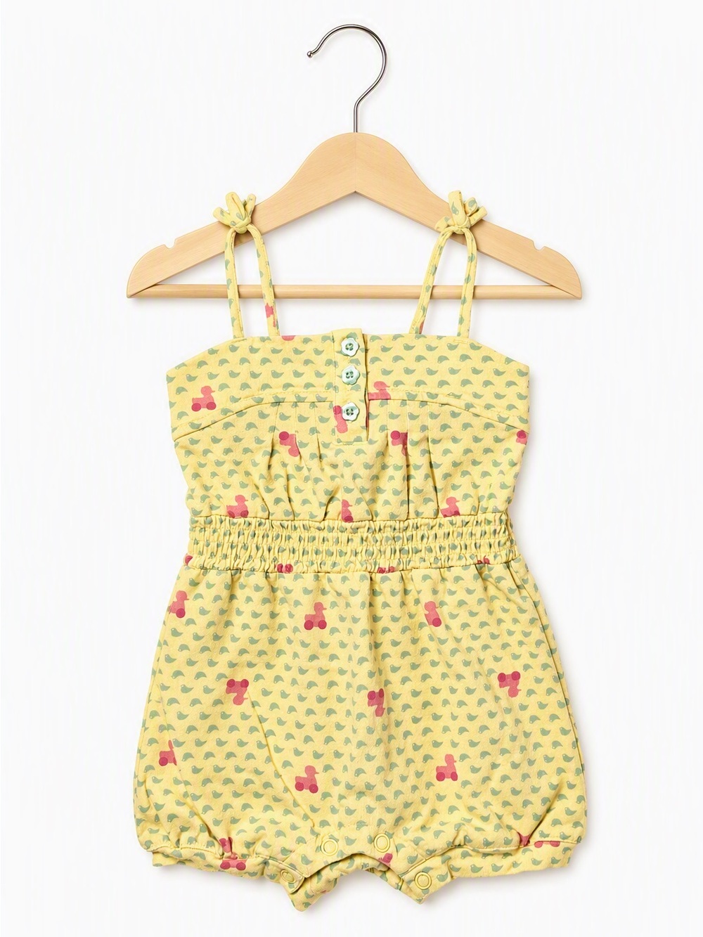 Rare Vintage 90s b.u.m. Kids Butter Yellow Ditsy Songbird Smocked Bubble Romper